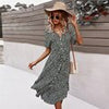 Summer Floral Dress Women Casual Print Dress V-Neck Midi Dresses Female Short Sleeve Button Loosed Dress Holiday Beach Vestidos