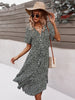 Summer Floral Dress Women Casual Print Dress V-Neck Midi Dresses Female Short Sleeve Button Loosed Dress Holiday Beach Vestidos