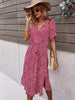 Summer Floral Dress Women Casual Print Dress V-Neck Midi Dresses Female Short Sleeve Button Loosed Dress Holiday Beach Vestidos