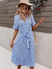 Summer Floral Dress Women Casual Print Dress V-Neck Midi Dresses Female Short Sleeve Button Loosed Dress Holiday Beach Vestidos