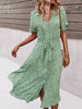 Summer Floral Dress Women Casual Print Dress V-Neck Midi Dresses Female Short Sleeve Button Loosed Dress Holiday Beach Vestidos