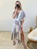 Summer Floral Long Dress Women V Neck Print Boho Dress Casual Holiday Beach Sundress Short Sleeve Split Woman Dress