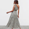 Summer Floral Print Boho Casual Long Dresses Women Sexy Backless One Shoulder Lace Up Pleated Patchwork Beach Party Maxi Dress