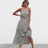 Summer Floral Print Boho Casual Long Dresses Women Sexy Backless One Shoulder Lace Up Pleated Patchwork Beach Party Maxi Dress