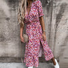 Summer Floral Print Dress Women V Neck Side Slit Long Dress Elegant Short Sleeve Button Slim Spring Female Party Dress Vestidos