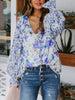 Summer Floral Print Tops Lantern Long Sleeve Casual Women Blouses Loose V-Neck Shirts Elegant Chiffon Office Ladies Tops