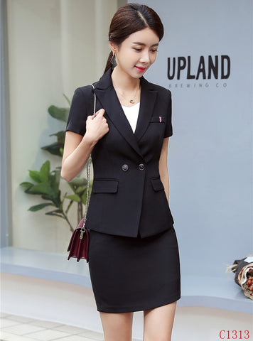 Summer Formal Black Blazer Women Skirt Suits Work Wear Ladies Business Suits Office Uniform Styles