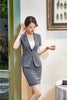 Summer Formal Grey Striped Blazer Women Business Suits with Skirt and Jacket Sets Ladies Work Wear Office Uniform Styles