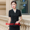 Summer Formal Women Skirt Suits Blazer and Jacket Sets Ladies Work Wear Business Clothes Short Sleeve Navy Blue