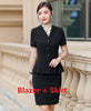 Summer Formal Women Skirt Suits Blazer and Jacket Sets Ladies Work Wear Business Clothes Short Sleeve Navy Blue