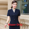 Summer Formal Women Skirt Suits Blazer and Jacket Sets Ladies Work Wear Business Clothes Short Sleeve Navy Blue