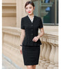 Summer Formal Women Skirt Suits Blazer and Jacket Sets Ladies Work Wear Business Clothes Short Sleeve Navy Blue