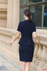 Summer Formal Women Skirt Suits Blazer and Jacket Sets Ladies Work Wear Business Clothes Short Sleeve Navy Blue