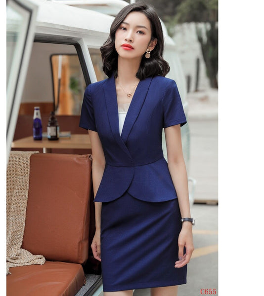 Summer Formal Women Skirt Suits Navy Blue Blazer and Jacket Sets Ladies Work Wear Business Office Uniform Styles