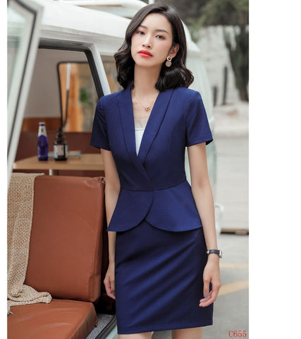 Summer Formal Women Skirt Suits Navy Blue Blazer and Jacket Sets Ladies Work Wear Business Office Uniform Styles