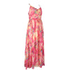 Summer Green/Pink/Yellow Printed Chiffon Long Dress Women Sexy V-Neck Open Back High Waist Bandage Beach Maxi Vestidos Female