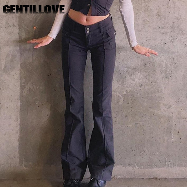 Summer Harajuku Slim Low Waist Flare PantsVintage Street Gothic Capris Pants 2000S Aesthetic Black Trousers Y2K