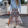 Summer High Waist Long Print Skirt Floral Split 2023 Women Casual Chiffon Beach Faldas Female Boho Elastic Waist Holiday Skirts