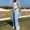 Summer Hole Ripped Jeans For Women High Waist Denim Jeans harem Pants for Female Cool Wide Leg Full Length Blue Trousers