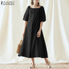 Summer Holiday Elegant Sundress ZANZEA Women Square Neck Buttons Robe Puff Sleeve Solid Vestidos Casual Midi Femme