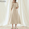 Summer Holiday Elegant Sundress ZANZEA Women Square Neck Buttons Robe Puff Sleeve Solid Vestidos Casual Midi Femme