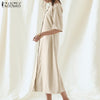 Summer Holiday Elegant Sundress ZANZEA Women Square Neck Buttons Robe Puff Sleeve Solid Vestidos Casual Midi Femme
