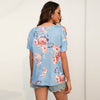 Summer Hollow Out Cross Off Shoulder Short Sleeve Ladies T-Shirts Tops Streetwear Casual O-Neck Vintage Floral Print Shirt Women