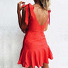 Summer Kawaii Mini Dress 2022 Girl Sweet Bow Ruffles Sundress Women Female Spaghetti Strap Beach Backless Jurken Plus Size GV782