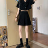 Summer Korean Version Temperament Suit Short Jacket Loose Small High School Waist Pleated Skirt Preppy Style Two-piece Set