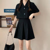 Summer Korean Version Temperament Suit Short Jacket Loose Small High School Waist Pleated Skirt Preppy Style Two-piece Set
