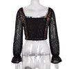 Summer Lace Crop Top Womens Tops and Blouses Elegant Flare Sleeve Vintage OL Shirt Long Sleeve Tee Office Lady Tee Streetwear