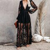 Summer Lace Long Dress Women Bohemian Embroidered Maxi Dress Female V Neck Hollow Out Long White Casual Holiday Dress