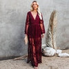 Summer Lace Long Dress Women Bohemian Embroidered Maxi Dress Female V Neck Hollow Out Long White Casual Holiday Dress