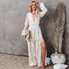 Summer Lace Long Dress Women Bohemian Embroidered Maxi Dress Female V Neck Hollow Out Long White Casual Holiday Dress