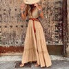 Summer Lace Patchwork Dress Women V Neck Vintage Long Dress Sleeveless Boho Party Maxi Dress Female Casual Belted Beach Dress