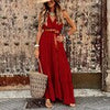Summer Lace Patchwork Dress Women V Neck Vintage Long Dress Sleeveless Boho Party Maxi Dress Female Casual Belted Beach Dress