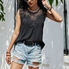 Summer Lacework Hollow Out Tanks Women Patchwork Sleeveless T-Shirts Loose Black Strap Camisole Casual Tops Female Solid Tees