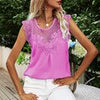 Summer Lacework Hollow Out Tanks Women Patchwork Sleeveless T-Shirts Loose Black Strap Camisole Casual Tops Female Solid Tees