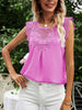 Summer Lacework Hollow Out Tanks Women Patchwork Sleeveless T-Shirts Loose Black Strap Camisole Casual Tops Female Solid Tees