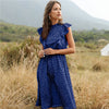 Summer Ladies Elegant Dot Print Chic Dress Women 2023 Casual Butterfly Sleeve Ruffles Medium Long Chiffon Dress