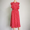 Summer Ladies Elegant Dot Print Chic Dress Women 2023 Casual Butterfly Sleeve Ruffles Medium Long Chiffon Dress