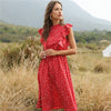 Summer Ladies Elegant Dot Print Chic Dress Women 2023 Casual Butterfly Sleeve Ruffles Medium Long Chiffon Dress