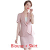 Summer Ladies Pink Blazer Women Bussiness Suits Skirt and Jacket Sets Short Sleeve Work Wear Office Uniform Styles