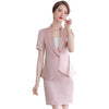 Summer Ladies Pink Blazer Women Bussiness Suits Skirt and Jacket Sets Short Sleeve Work Wear Office Uniform Styles