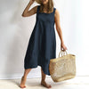 Summer Linen Dress Women Sleeveless Beach Dress Casual Pocket Loose Dress Female O-neck Plus Size Dress  Clothing #T3G