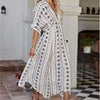 Summer Long Beach Sundress Women Boho Print Maxi Dress Short Sleeve V Neck Loose Dress Female High Waist Casual Dress