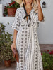 Summer Long Beach Sundress Women Boho Print Maxi Dress Short Sleeve V Neck Loose Dress Female High Waist Casual Dress