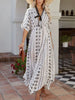 Summer Long Beach Sundress Women Boho Print Maxi Dress Short Sleeve V Neck Loose Dress Female High Waist Casual Dress