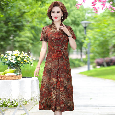 Summer Long Vintage Floral V-Neck Short Sleeve Midi Dress Elegant Women's Plus Size Boho Dress Party Short Sleeve Runway Vestido