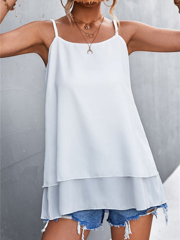 Summer Loose Camisoles Women Double Layer Sleeveless Strap Tops Female Sexy Backless Beach Camis Solid Off Shoulder Tops